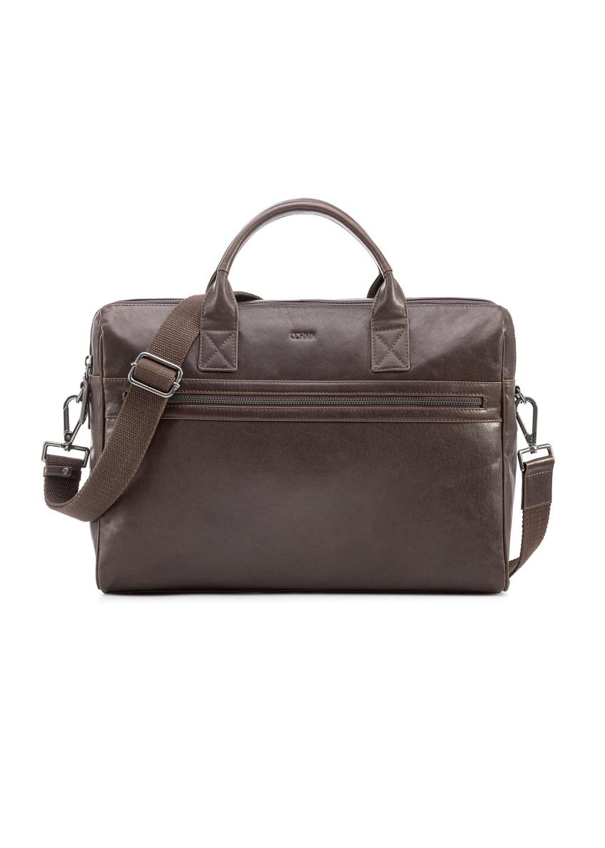 Brown leather men's bag TORMS-0459-89(Z25), product view from the front on a white background.