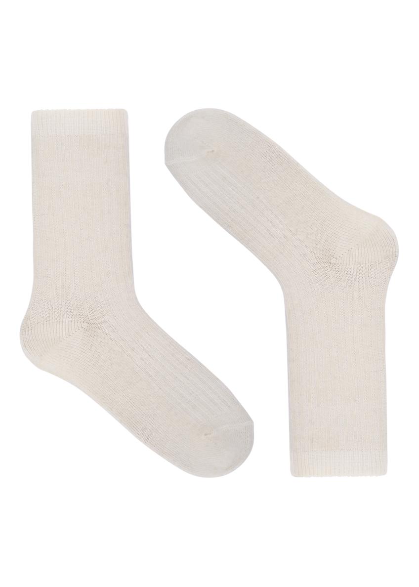 Cream women's merino wool socks SKADT-0082-0B(Z26), product view from the front on a white background.
