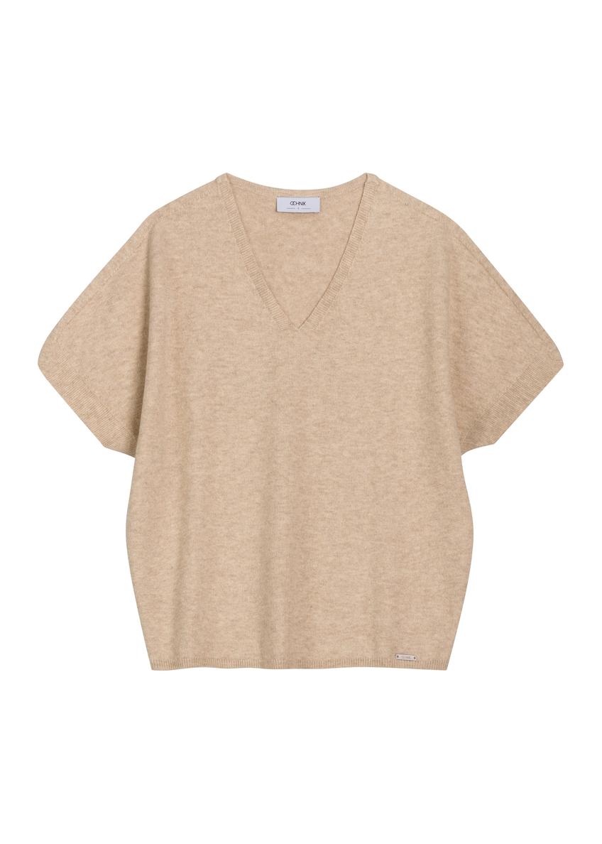 Beige knitted women's blouse BLUDT-0214-1A(Z26)
