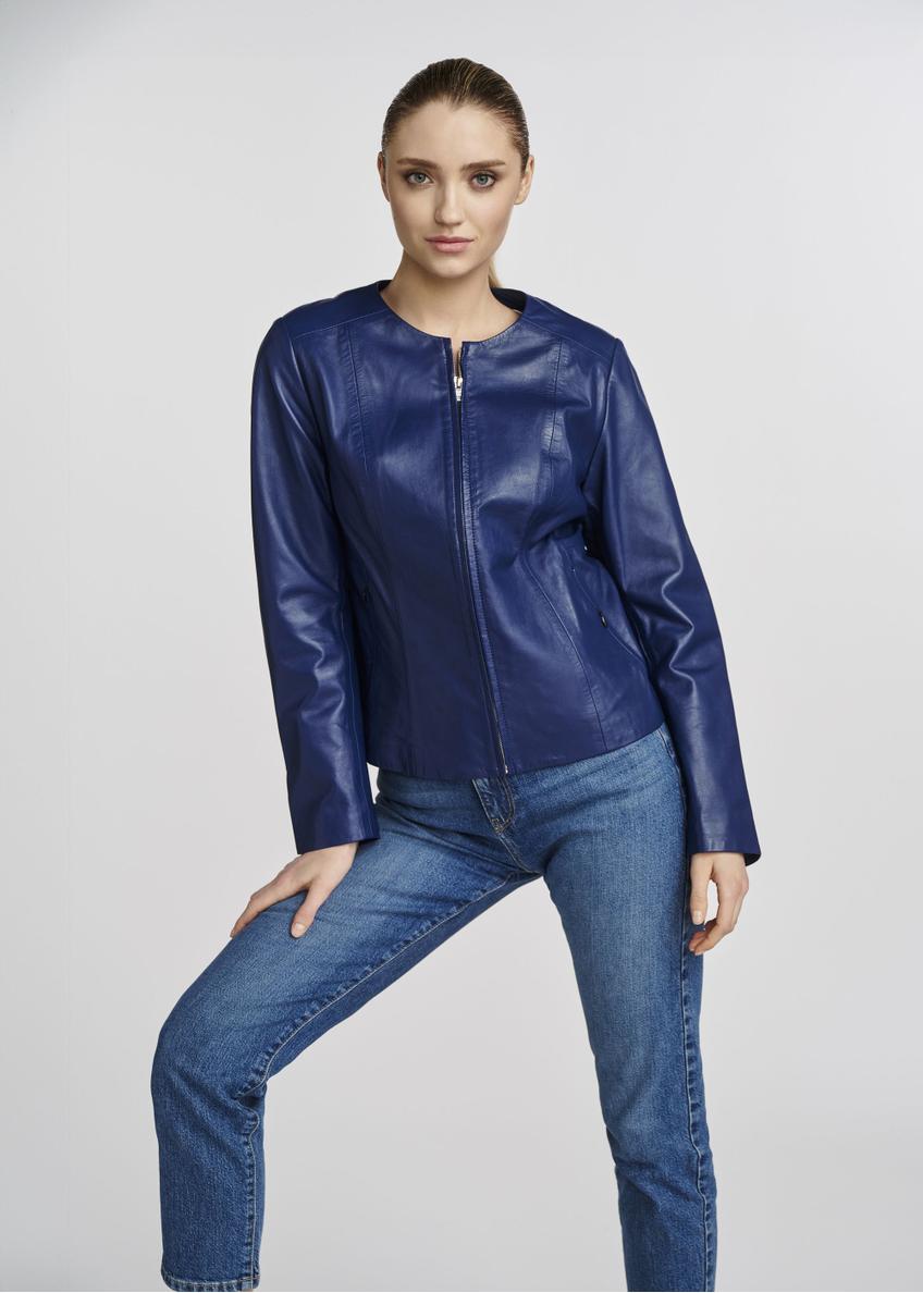 Navy blue women's leather jacket KURDS-0532-1196(W25)-01