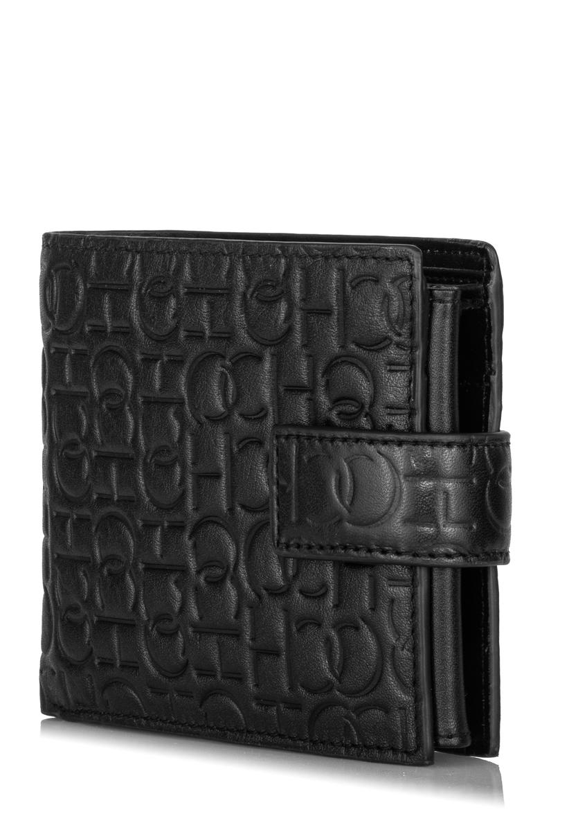 Men's black leather wallet with monogram PORMS-0601-98(Z23)