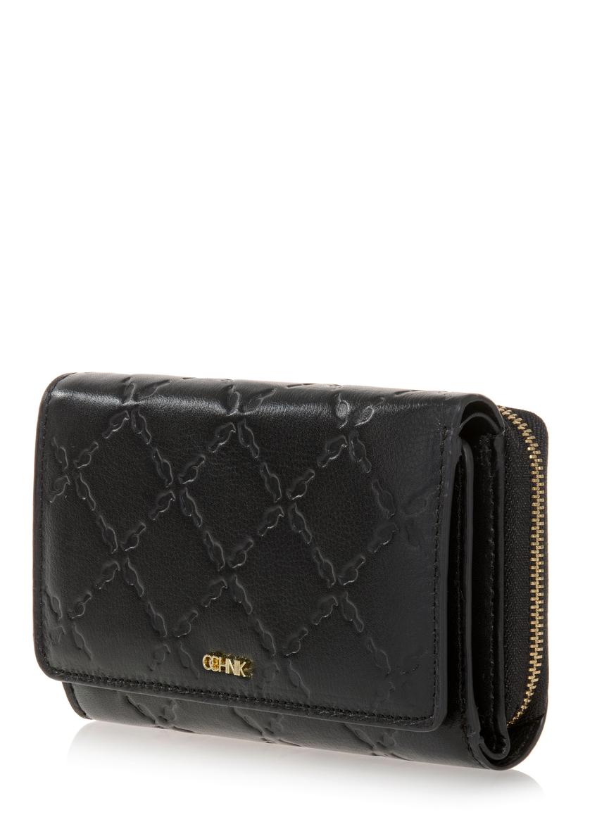 Black leather women's wallet with embossing PORES-0882-99(Z23)