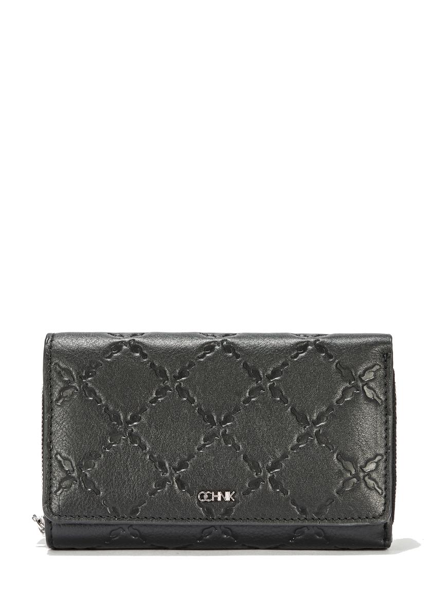 Black leather women's wallet with monogram PORES-0882A-99(W25)