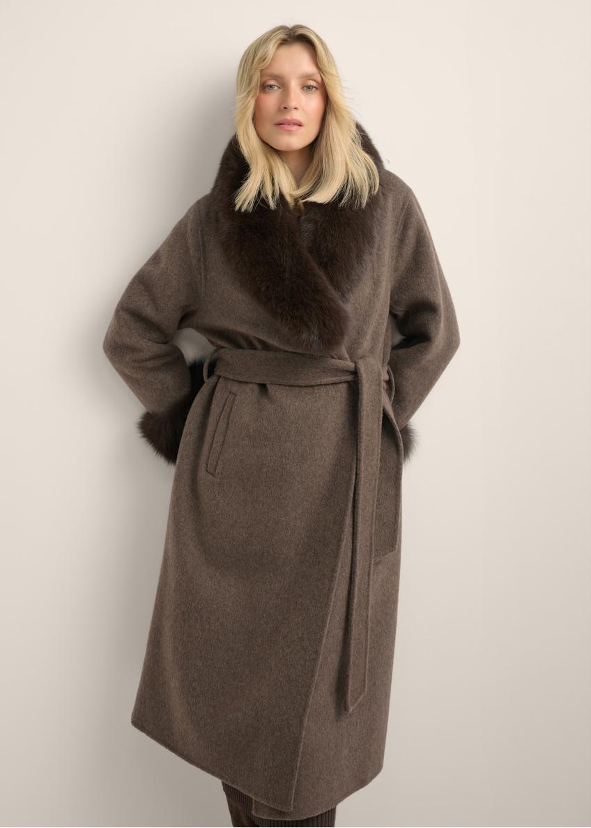 Long brown wool fur coat FUTDW-0043-1I(Z26)