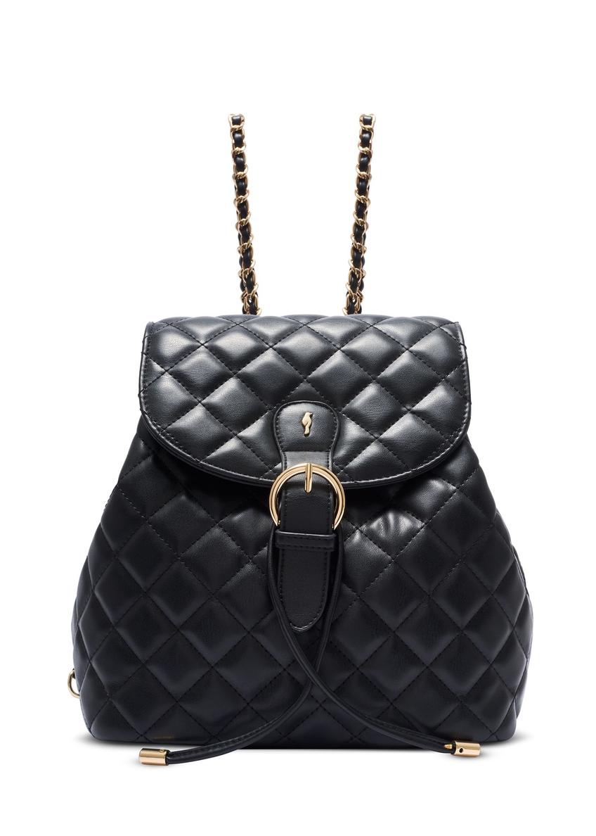 Black quilted women's backpack TOREC-1115-99(W26) - front product view, on white background.