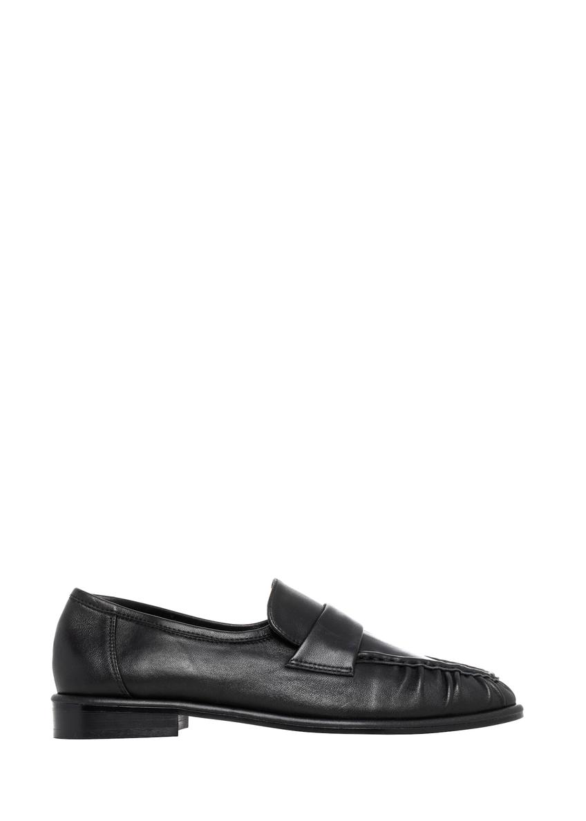 Women's black leather moccasins BUTYD-1328-99(Z26), side product view on white background.
