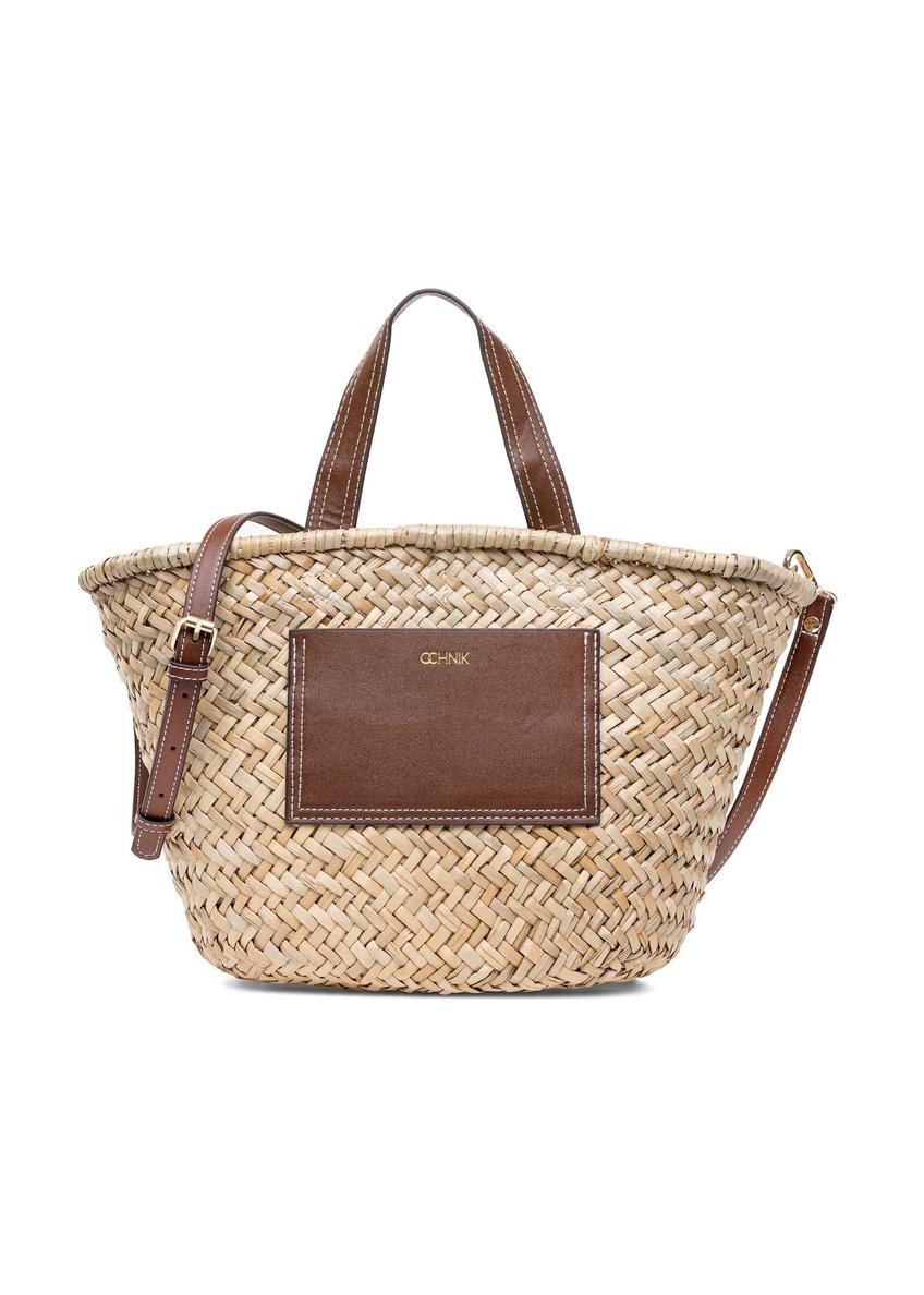 Straw women's basket handbag TOREC-0945A-25(W25), front product view on white background.