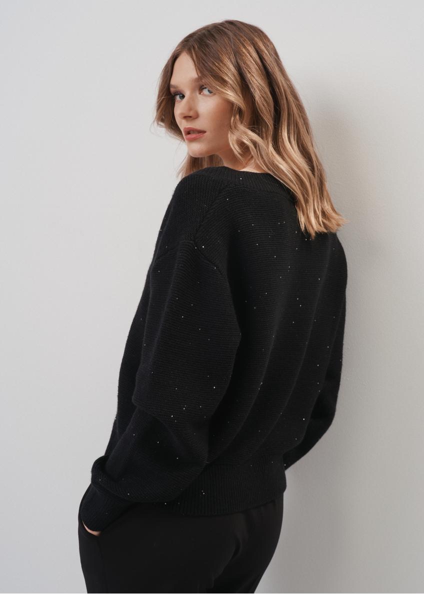 Loose black women's sweater with sequins SWEDT-0192-99(Z23)