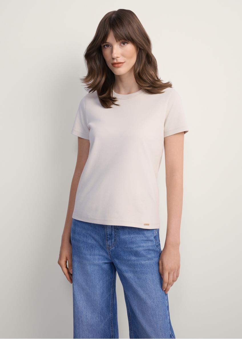 Beige cotton women's T-shirt TSHDT-0144-80(Z25)