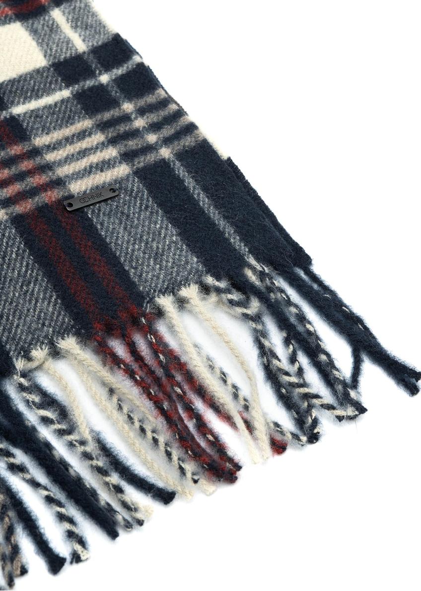 Navy blue men's checkered scarf with wool SZAMT-0085-7I(Z26)