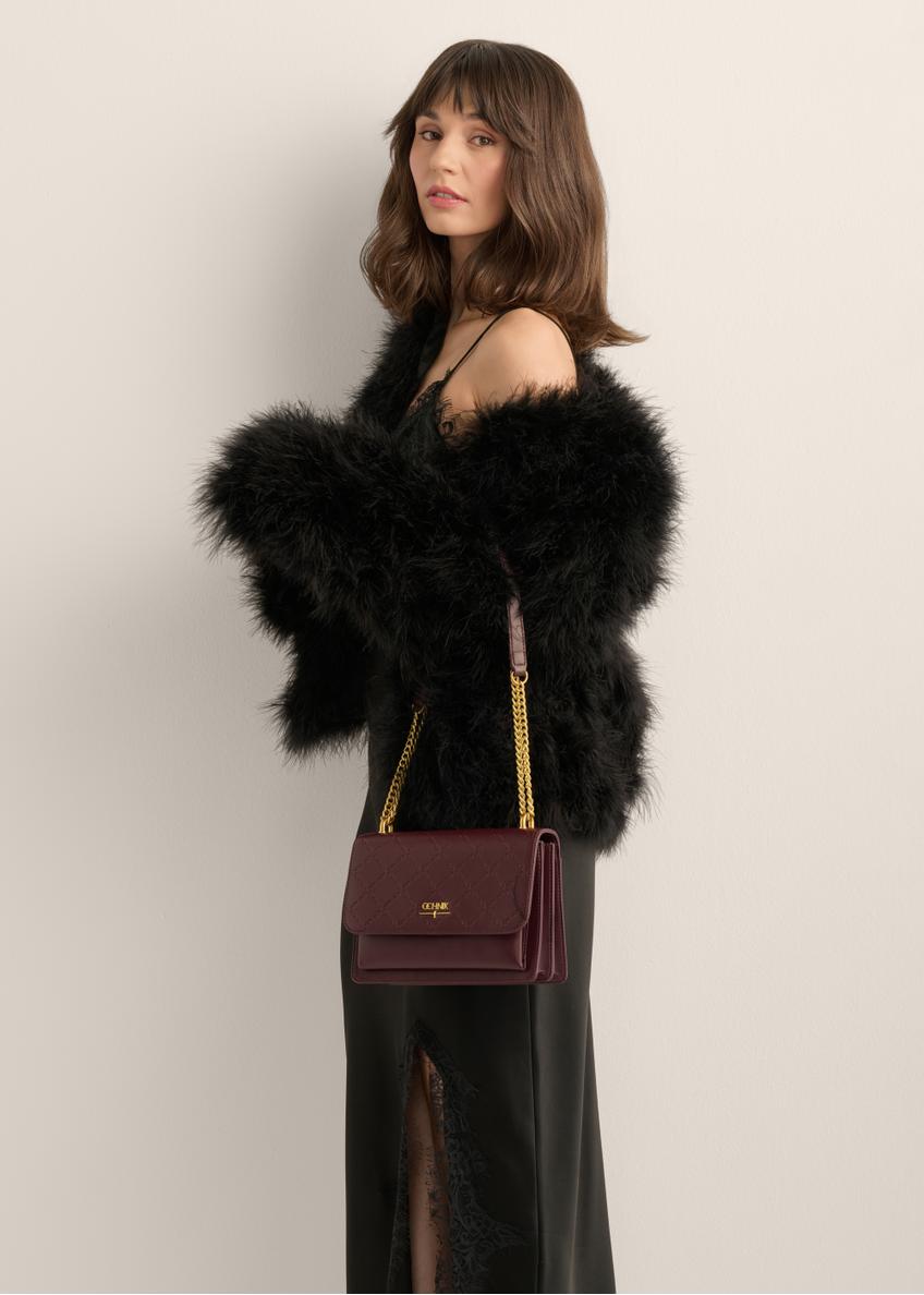 Burgundy women's handbag with monogram TOREC-1155-4P(Z26)