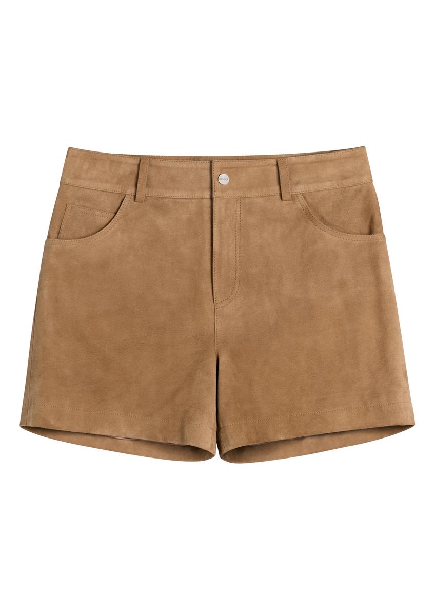 Leather beige women's shorts SPODS-0035-1B(W26)