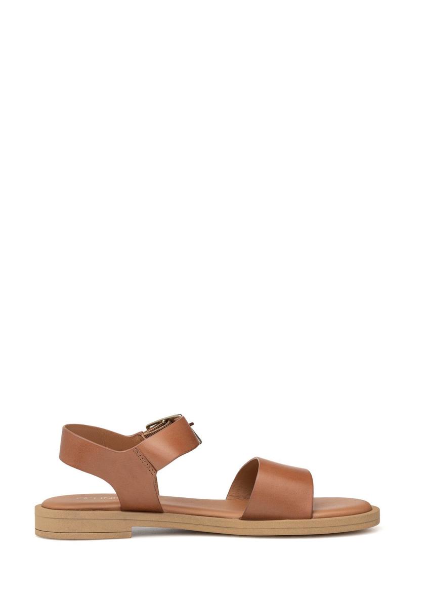 Women's leather sandals in cognac color BUTYD-1263-1F(W26), product view from the side on a white background.