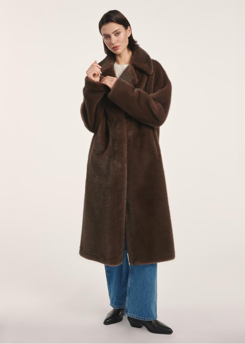 Long brown women's fur coat FUTDP-0072-89(Z25)