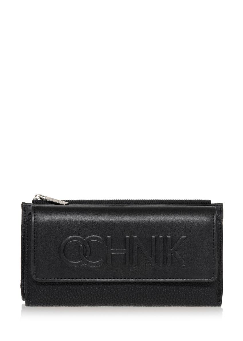 Large black women's wallet with logo POREC-0343A-99(Z25), front product view on white background.