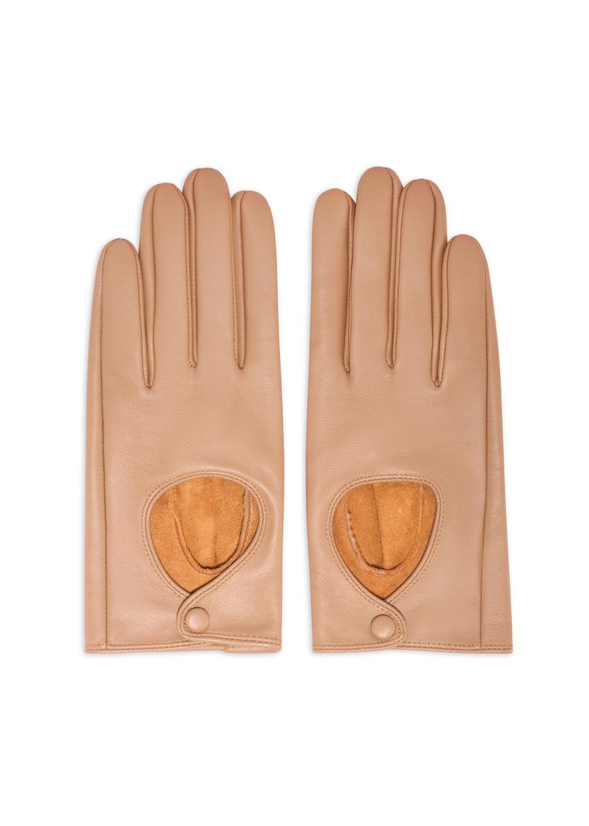 Beige leather women's gloves REKDS-0113-1B(Z26)