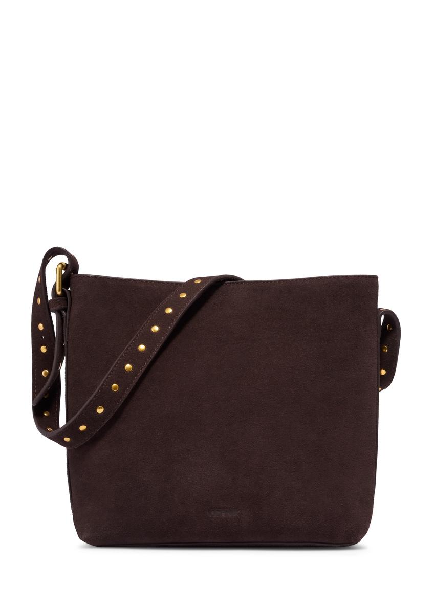 Brown suede women's handbag with studs TORES-1385-1I(Z26), front product view on white background.