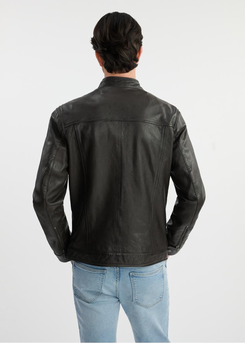 Dark brown men's leather jacket KURMS-0326-1364(W25)