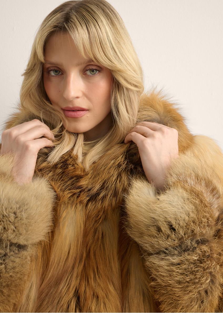 Women's natural fur coat in red color FUTDF-0110-3D(Z26)