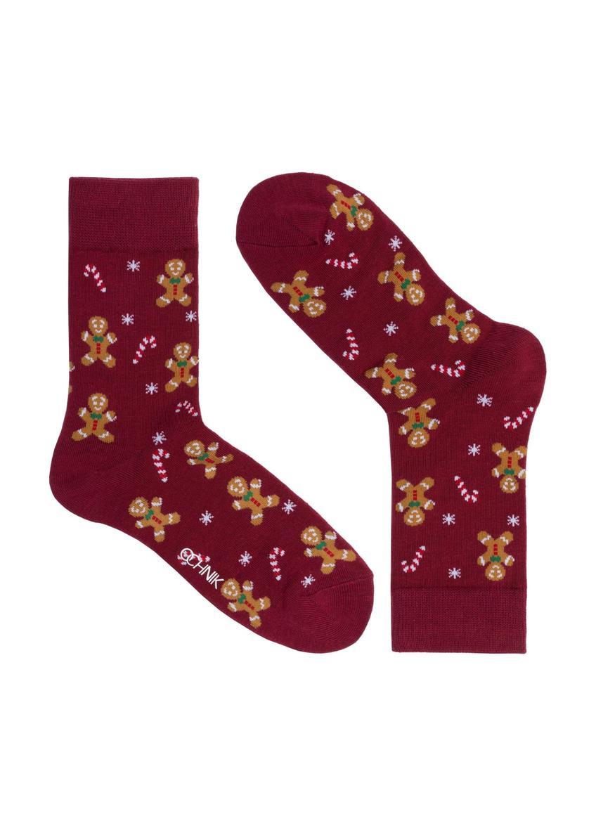 Men's maroon Christmas socks SKAMT-0183-49(Z24)-01