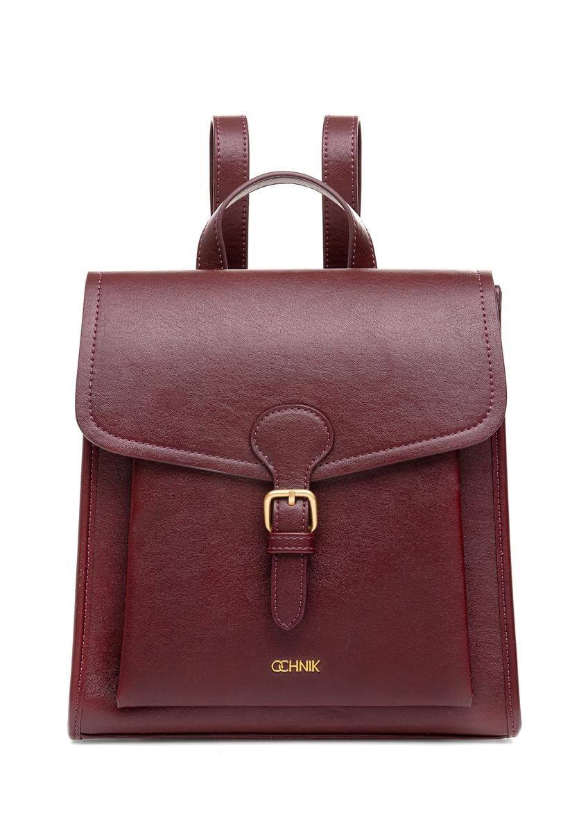Burgundy medium elegant women's backpack TOREC-0985A-49(Z25), front product view on white background.