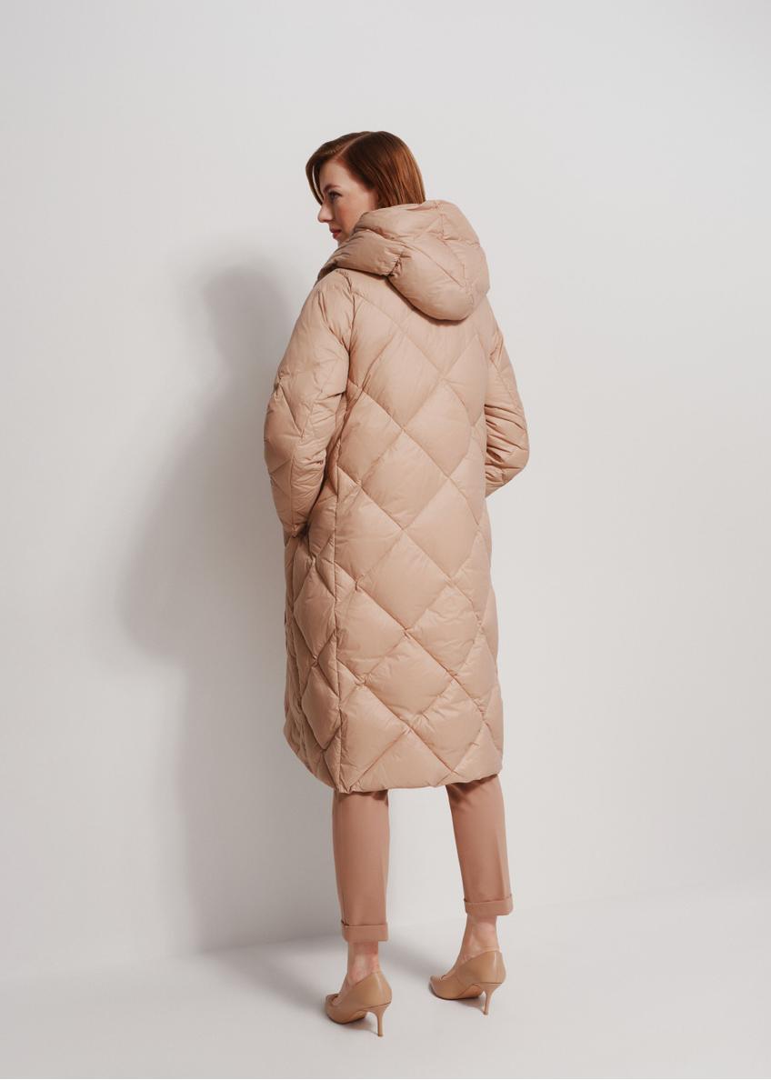 Beige quilted women's long jacket KURDT-0527-81(Z24)