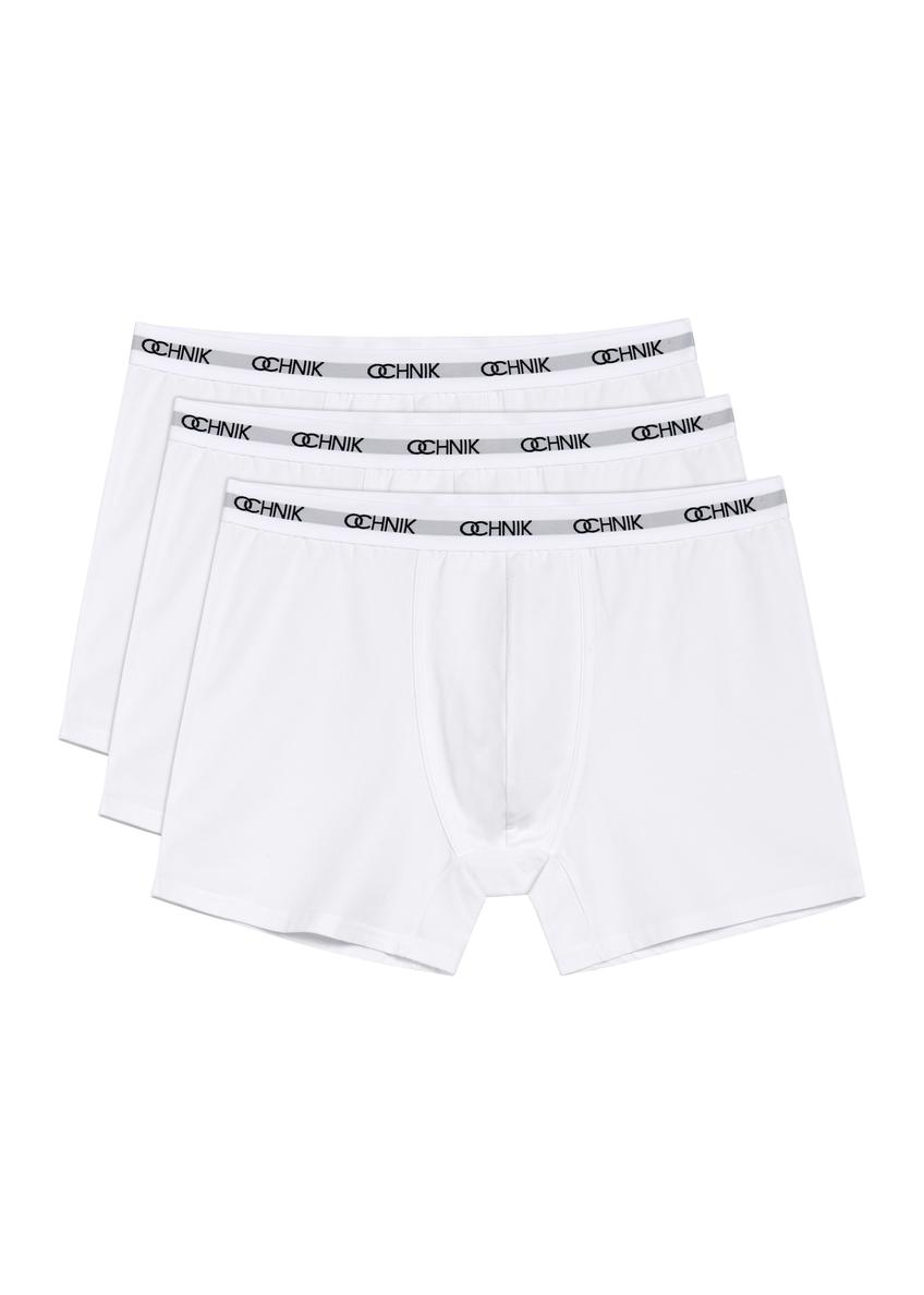 Three-pack of white men's boxer shorts ZESMB-0001A-0A(W26), front view of the product in a set on a white background.