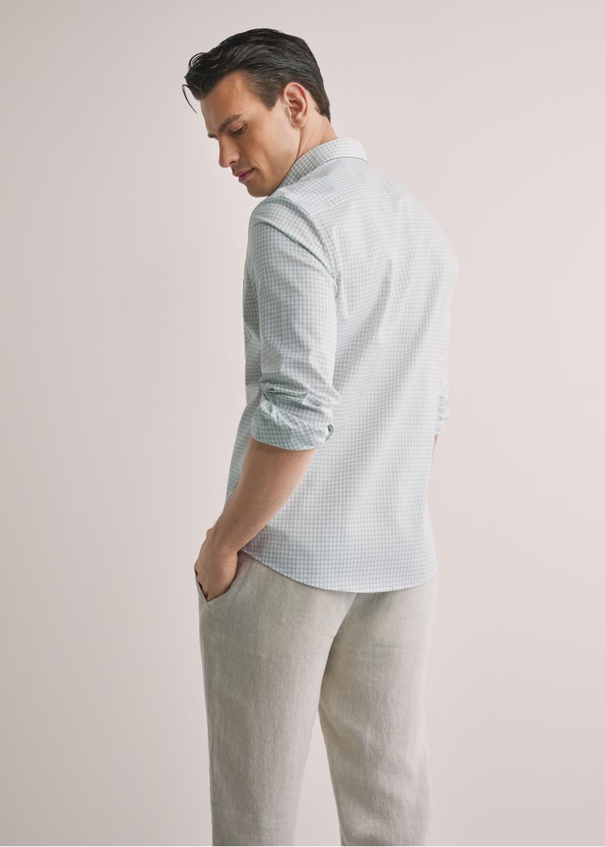 Men's cotton shirt with sage check KOSMT-0277-8F(W26)