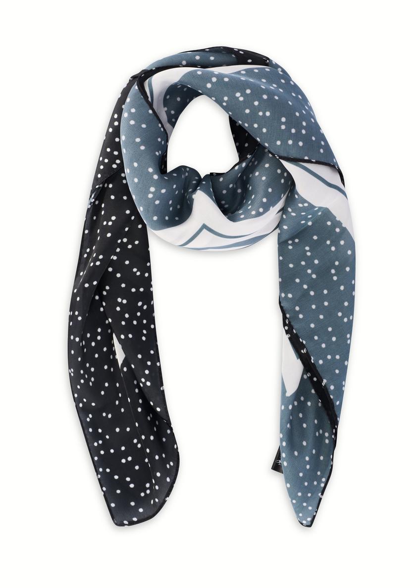 Black women's scarf with logo SZADT-0192-9P(W26), front product view on white background.