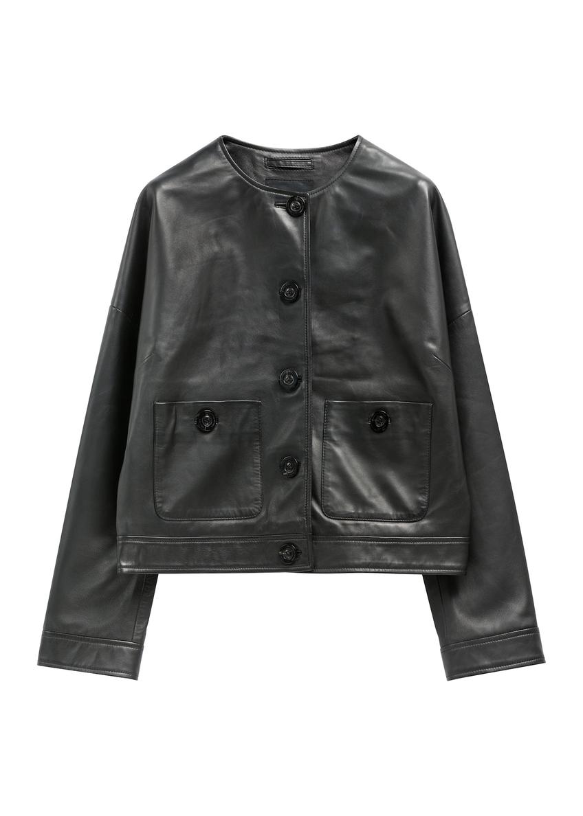 Women's short black leather jacket KURDS-0629-99(Z26)