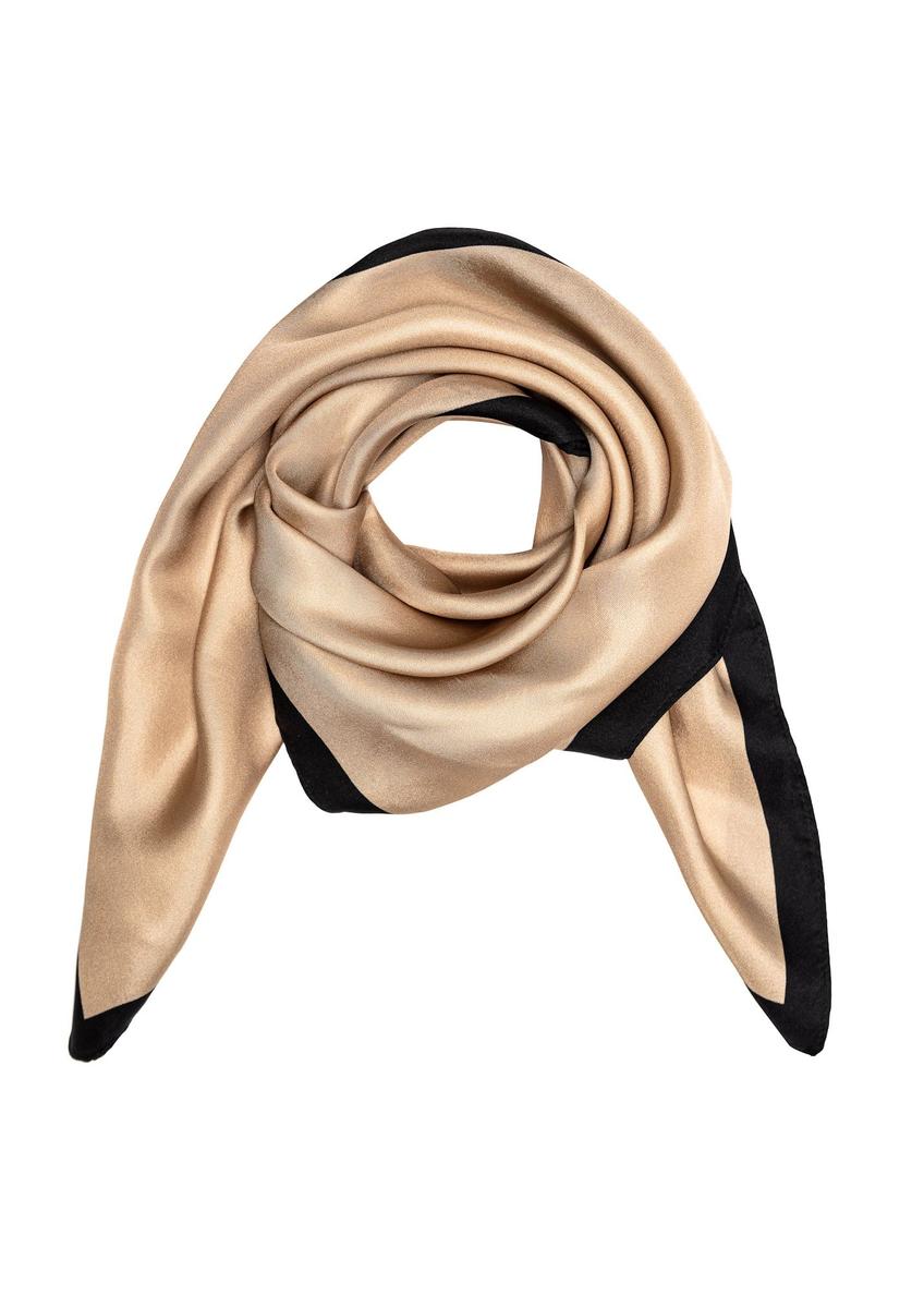 Light beige women's silk scarf SZADT-0188-1B(W26), front product view on white background.