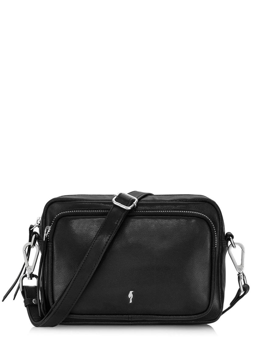 Small black leather women's handbag TORES-1023A-99(Z25), front product view on white background.