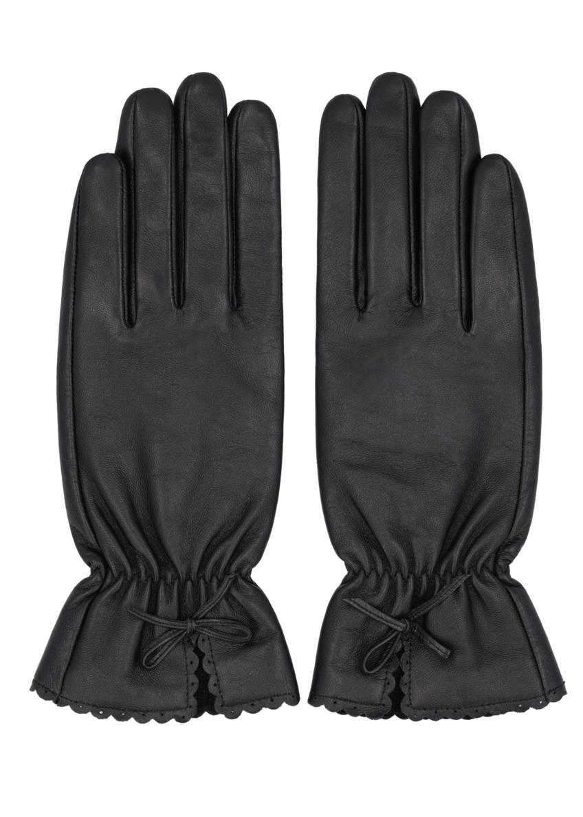 Black leather women's gloves REKDS-0112-99(Z26)
