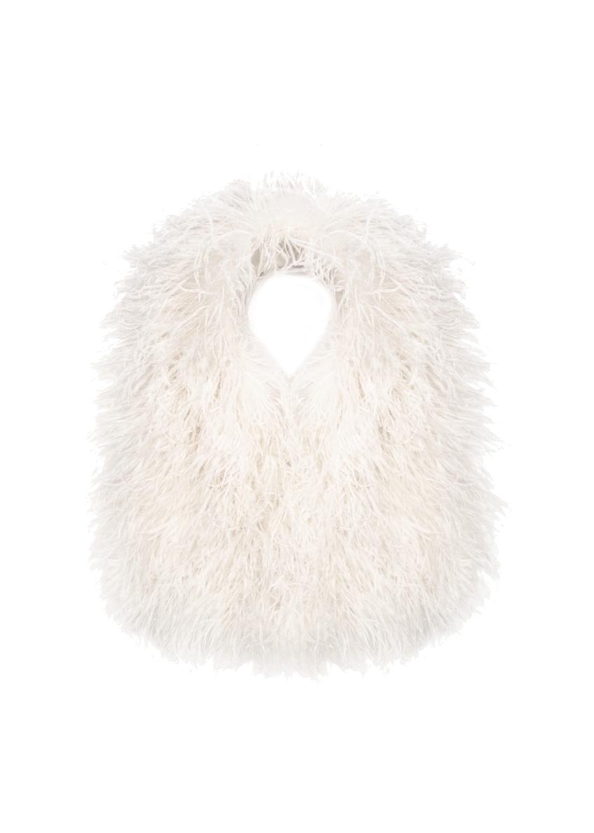Cream natural feather scarf SZADF-0037-0B(W26)