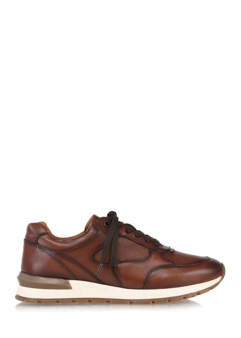 Brown leather men's sneakers BUTYM-0480-88(Z24)