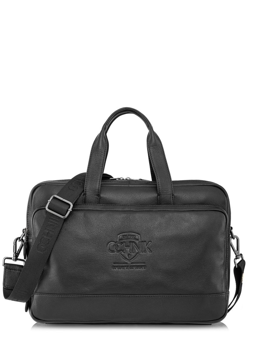 Men's leather bag with embossed logo TORMS-0020B-99(W23)-09