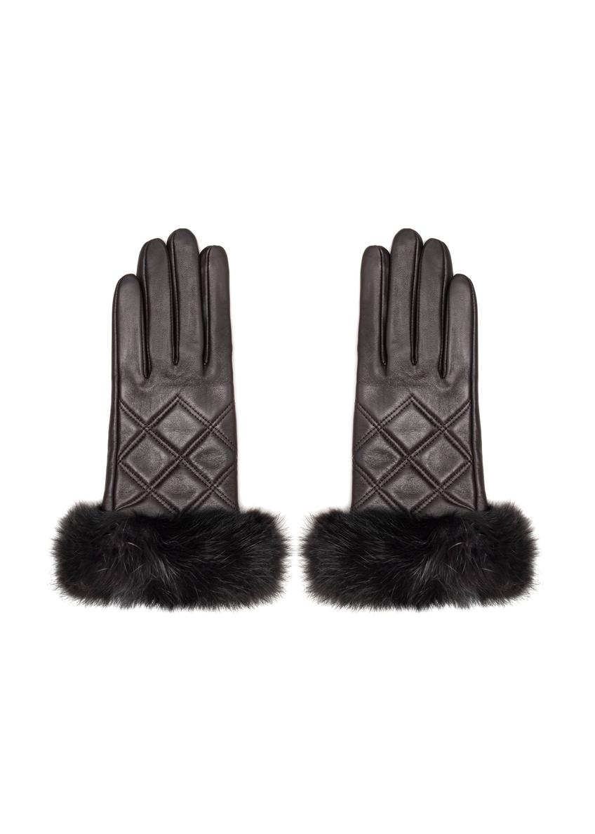 Women's leather gloves with rabbit fur REKDS-0071A-1I(Z26)