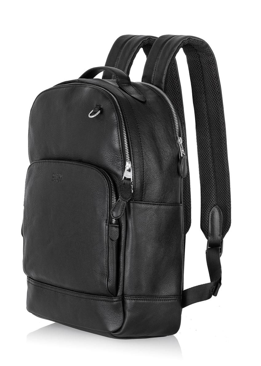 Black leather men's backpack PLCMS-0018-99(W24)