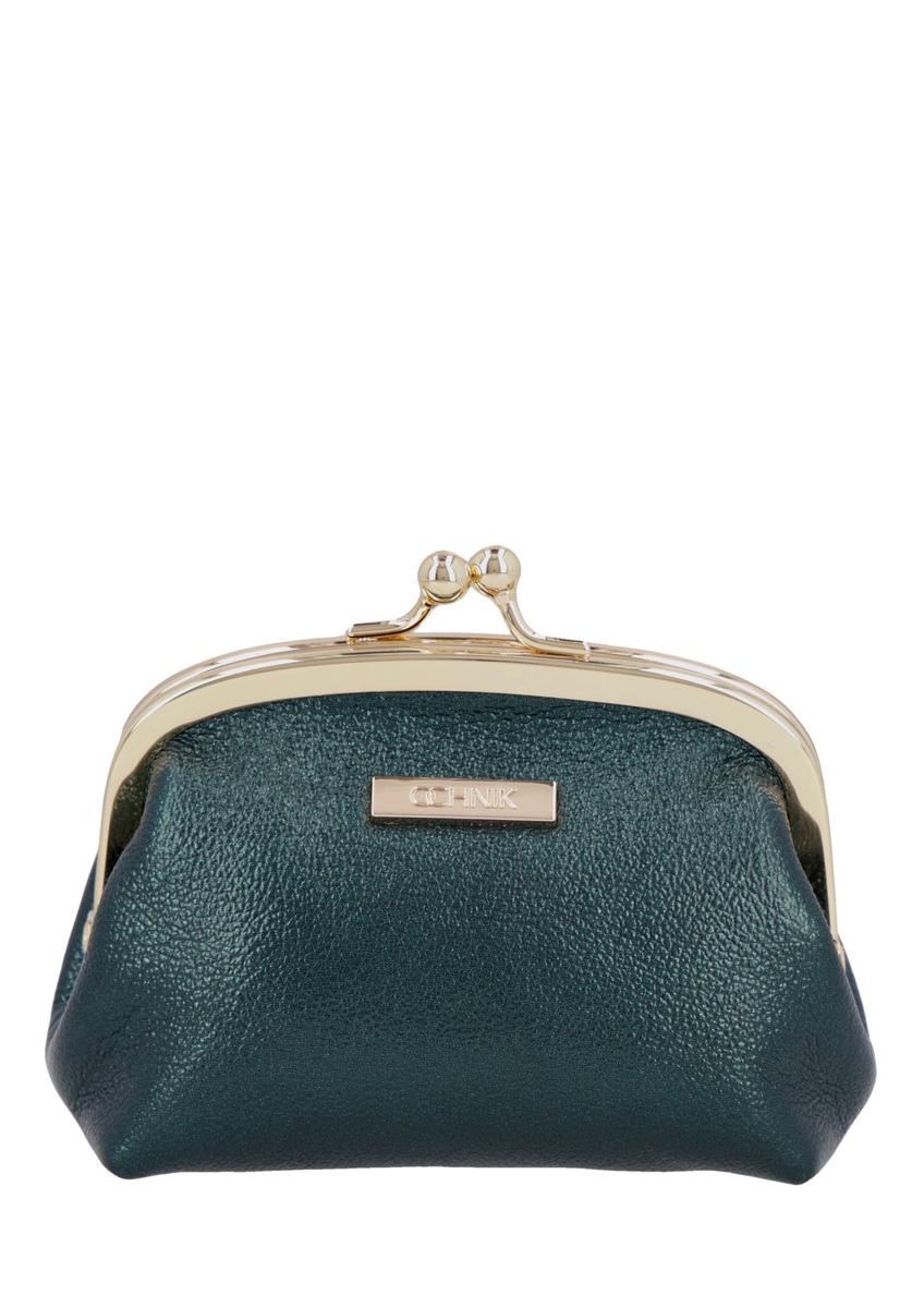 Green women's leather coin purse PORES-1031-8C(Z26), side view on a white background.