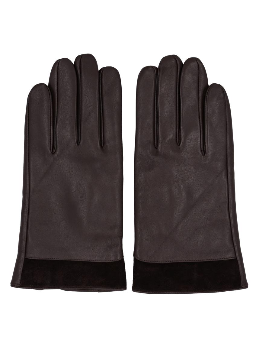 Men's brown leather gloves REKMS-0090-1I(Z26)!