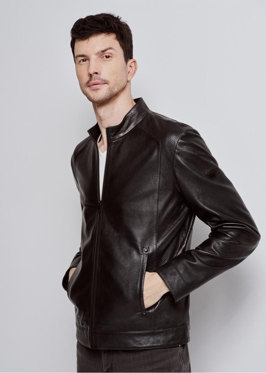 Men's black leather jacket KURMS-0330-1357(W24)