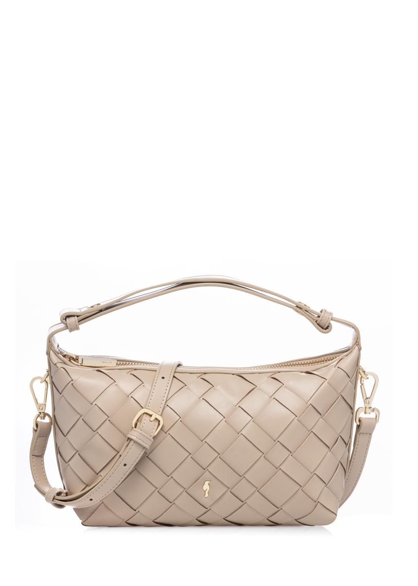 Beige women's handbag with braid TOREC-1169-1A(W26) - front product view, on white background.