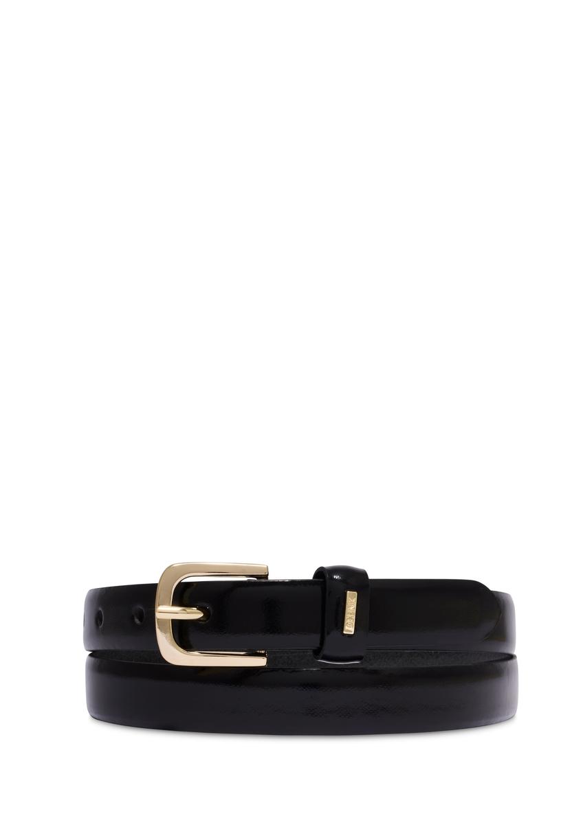 Black leather women's belt PASDS-0300-9F(Z26), front product view on white background.
