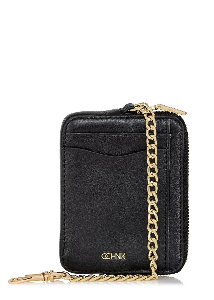 Small black leather wallet with chain PORES-0885-99(Z23)-06