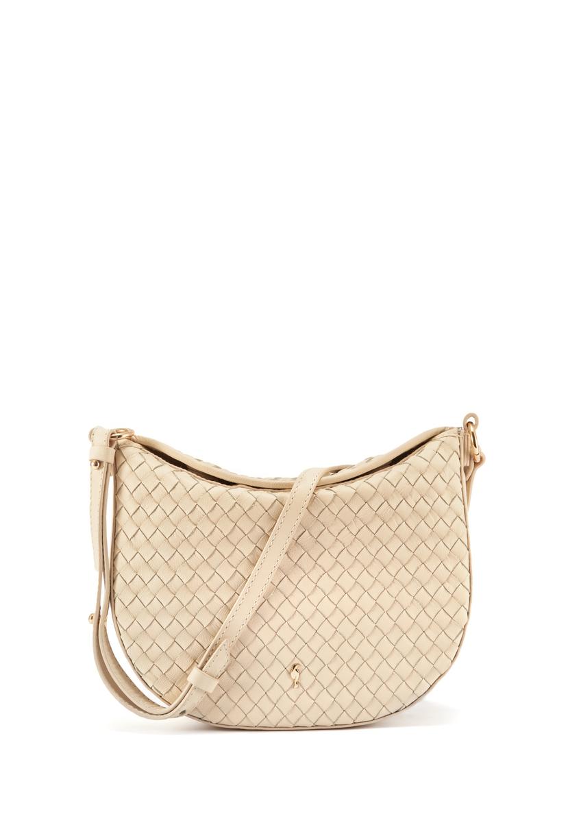 Cream braided leather messenger bag TORES-1109-12(W25)-08