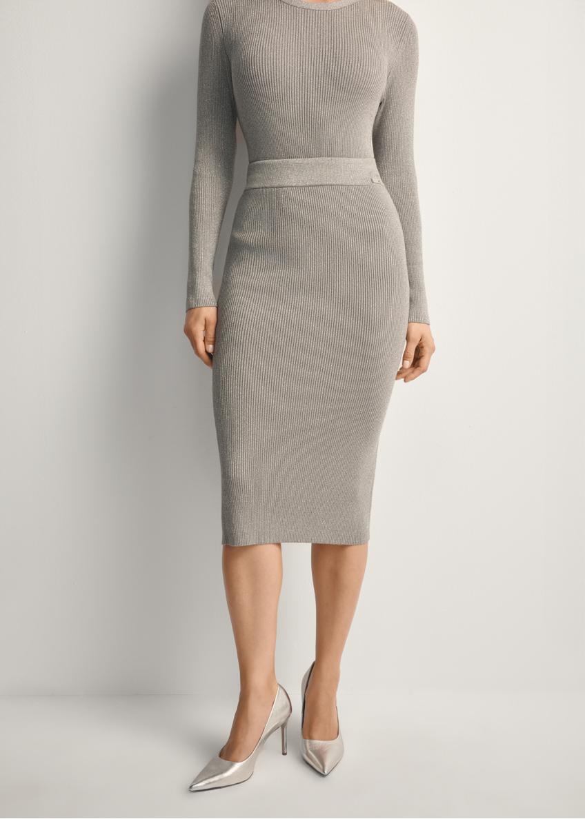 Silver Ribbed Women's Skirt SPCDT-0113-91(Z25)