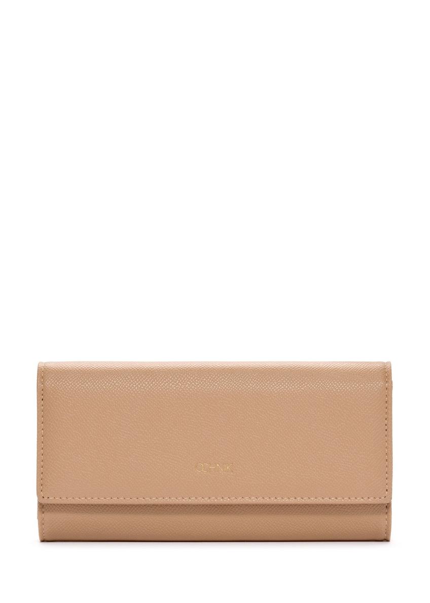 Large beige women's wallet POREC-0411-1B(W26), front product view on white background.