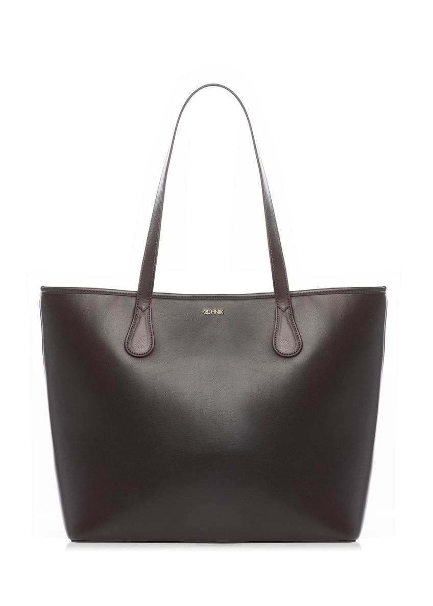 Brown women's shopper handbag TOREC-1235-1H(W26), front product view on white background.