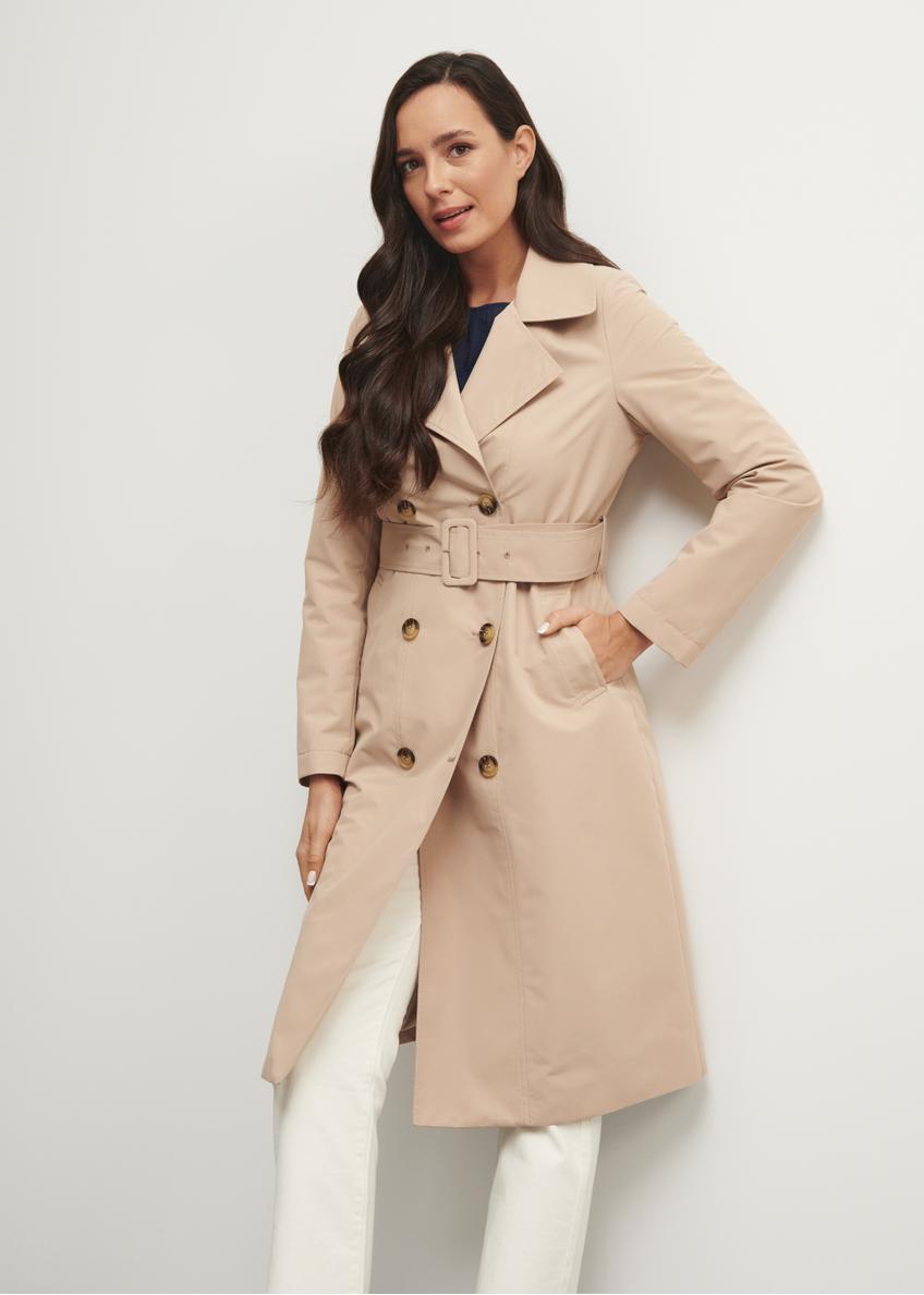 Women's double-breasted beige coat KURDT-0438-81(W23)-01