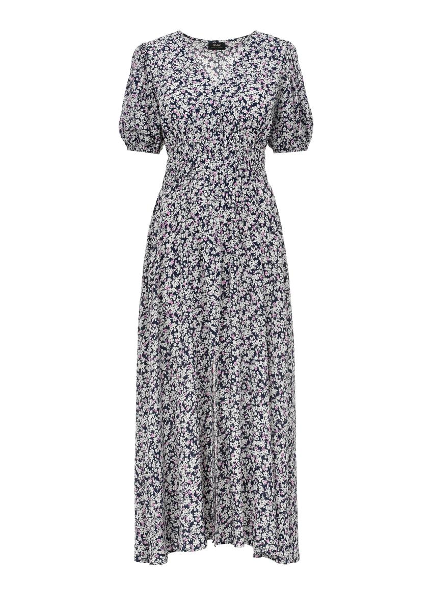 Long navy blue summer dress with flowers SUKDT-0191-17(W24)-04